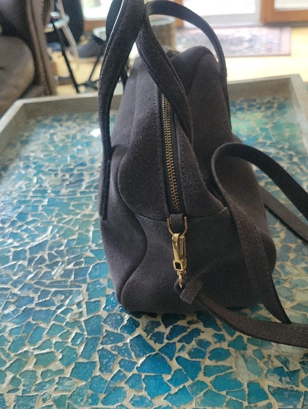 Madewell The Small Suede Crossbody Bag In Coastal Granite